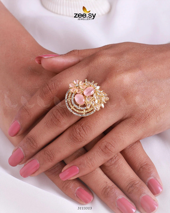 Zoya's Ring Golden Mint Pink Finger Ring - Zeesy Jewellery Pakistan | Premium Artificial & Imitation Jewellery