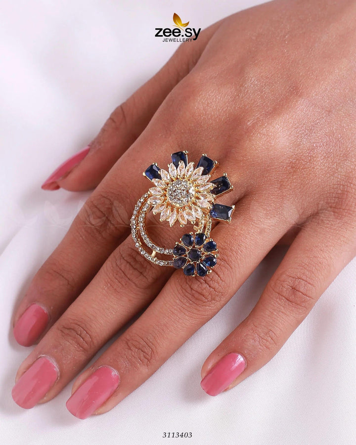 Aima Baig Ring Golden Blue Finger Ring - Zeesy Jewellery Pakistan | Premium Artificial & Imitation Jewellery