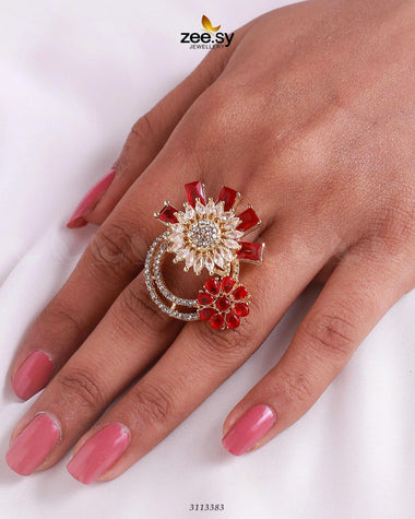 Aima Baig Ring Golden Red Finger Ring - Zeesy Jewellery Pakistan | Premium Artificial & Imitation Jewellery