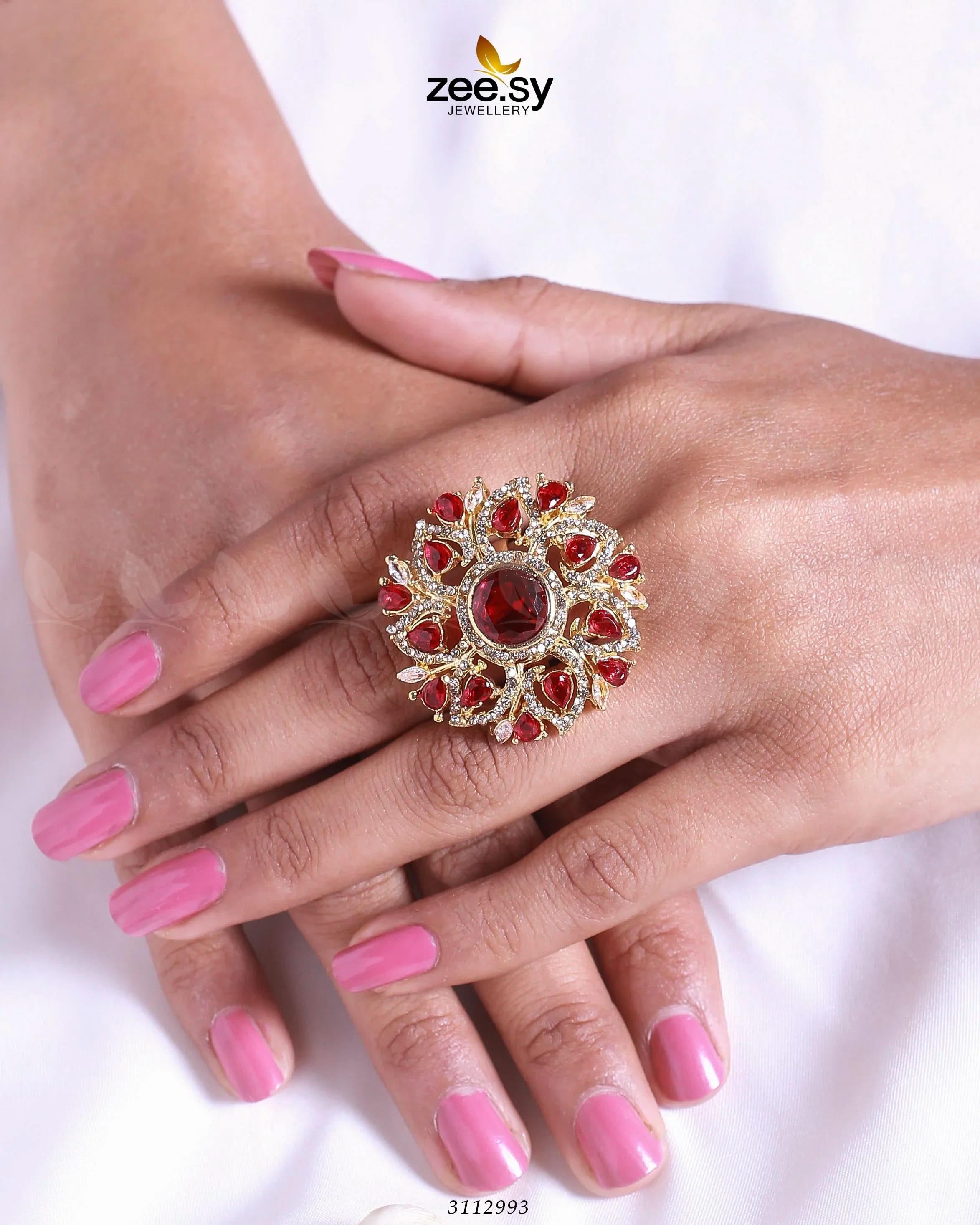 Emma Ring Golden Red Finger Ring - Zeesy Jewellery Pakistan | Premium Artificial & Imitation Jewellery