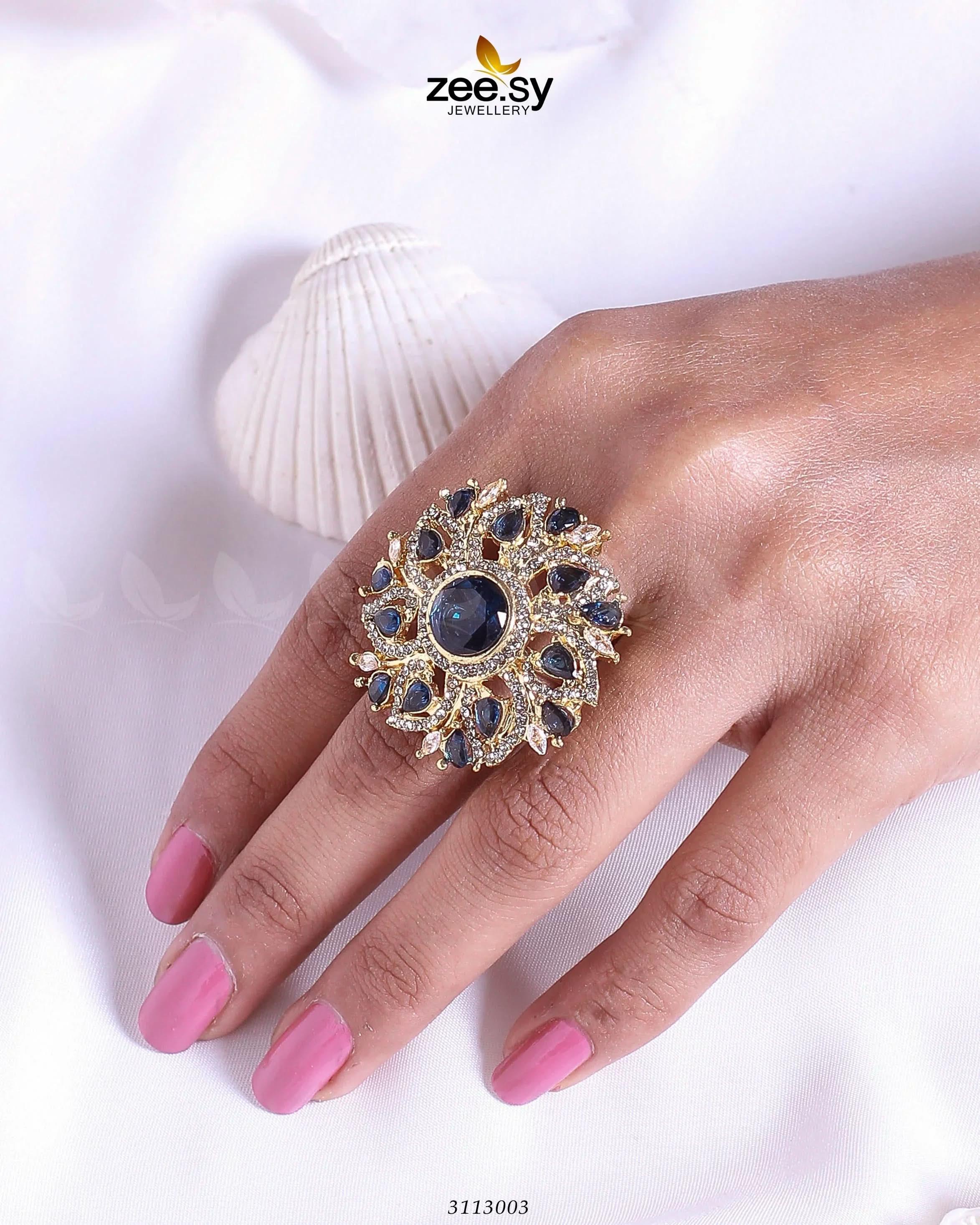 Emma Ring Golden Blue Finger Ring - Zeesy Jewellery Pakistan | Premium Artificial & Imitation Jewellery