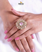 Emma Ring Golden Mint Pink Finger Ring - Zeesy Jewellery Pakistan | Premium Artificial & Imitation Jewellery
