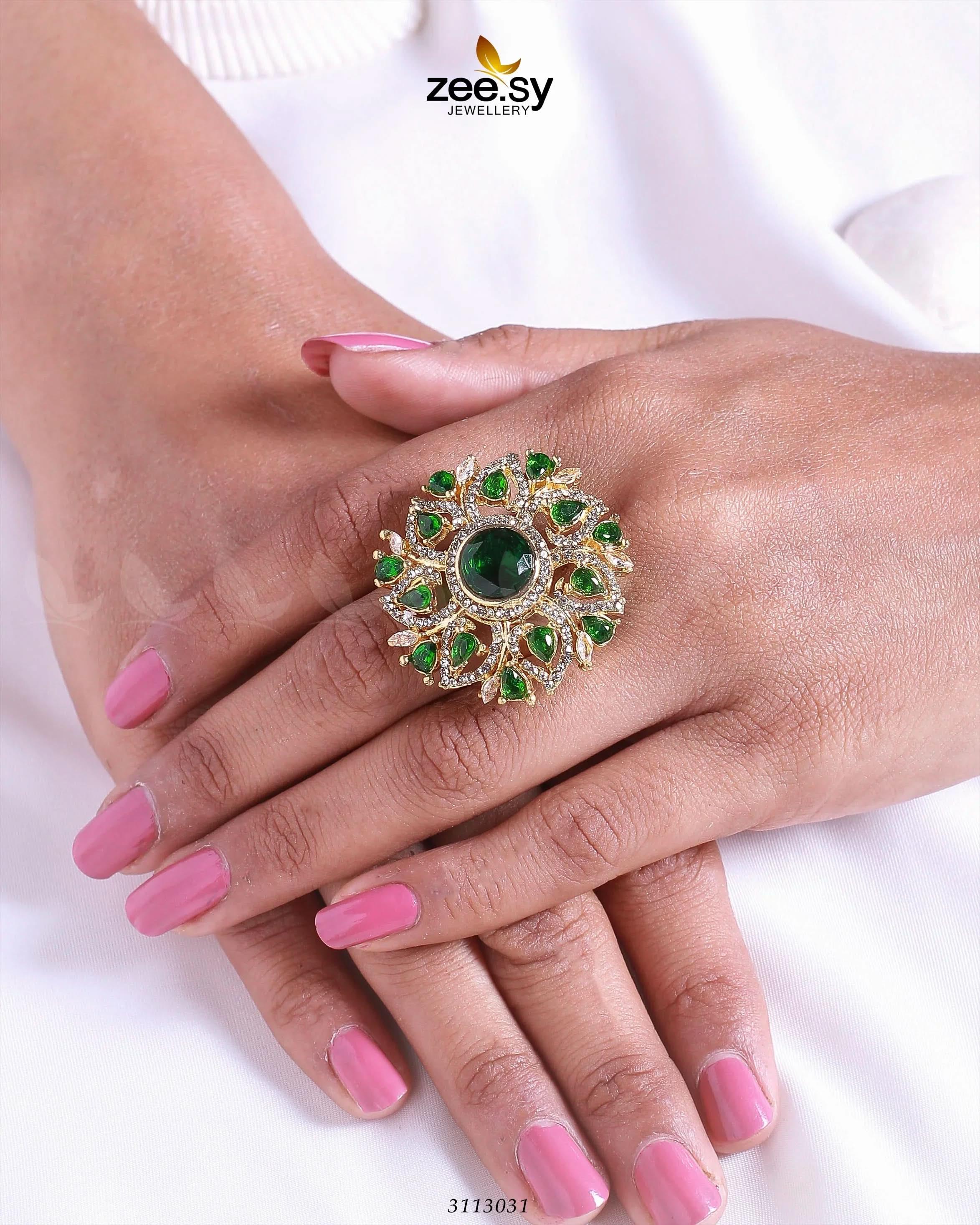 Emma Ring Golden Green Finger Ring - Zeesy Jewellery Pakistan | Premium Artificial & Imitation Jewellery
