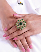 Emma Ring Golden Green Finger Ring - Zeesy Jewellery Pakistan | Premium Artificial & Imitation Jewellery