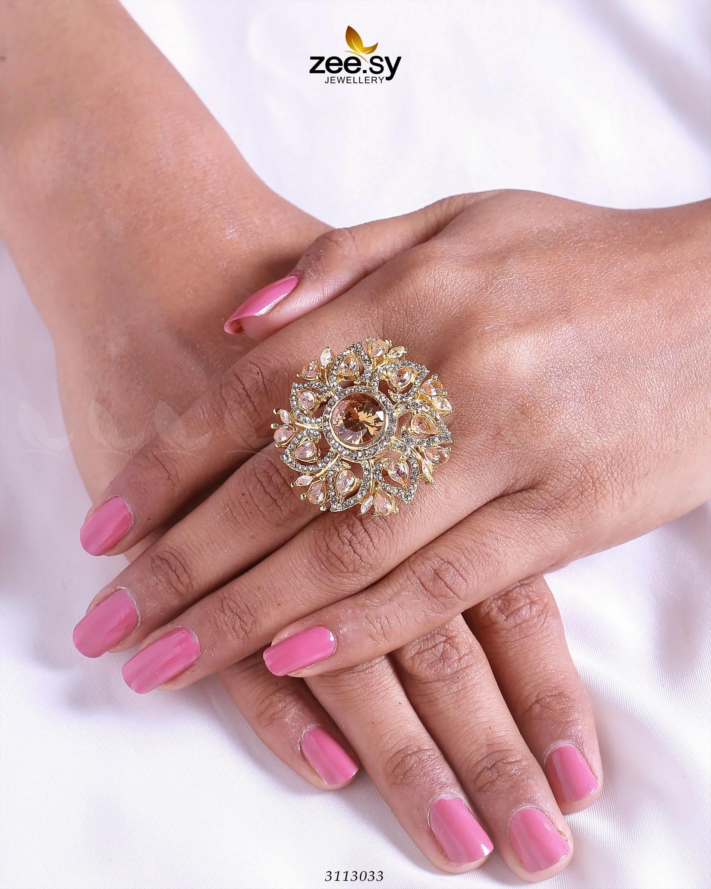 Emma Ring Golden Champagne Finger Ring - Zeesy Jewellery Pakistan | Premium Artificial & Imitation Jewellery