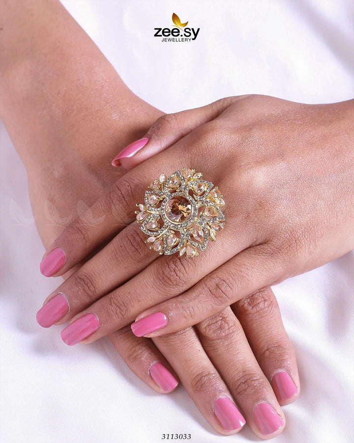 Emma Ring Golden Champagne Finger Ring - Zeesy Jewellery Pakistan | Premium Artificial & Imitation Jewellery