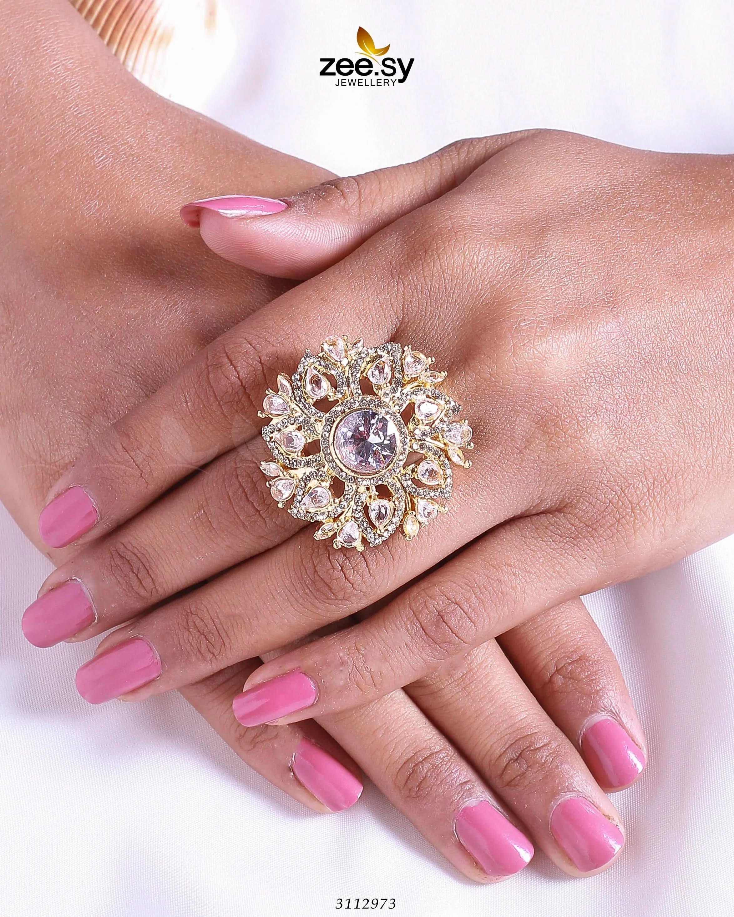 Emma Ring Golden White Finger Ring - Zeesy Jewellery Pakistan | Premium Artificial & Imitation Jewellery