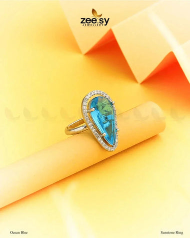 Sunstone Ring Ocean Blue Finger Ring - Zeesy Jewellery Pakistan | Premium Artificial & Imitation Jewellery