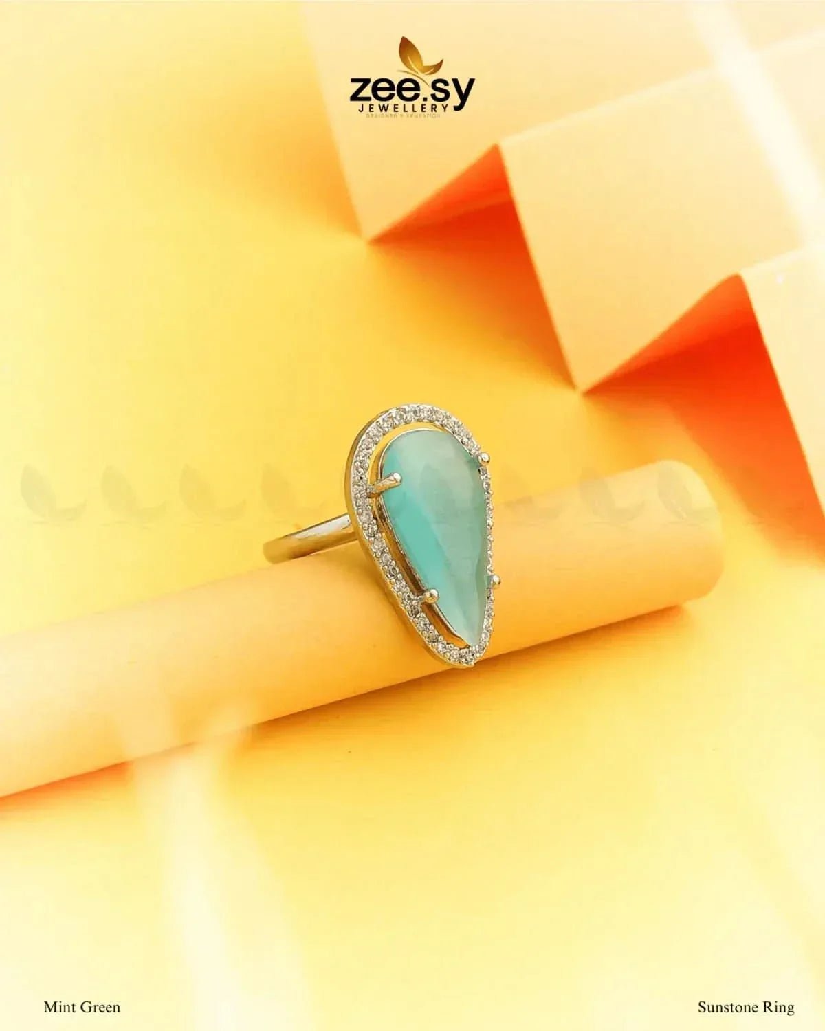 Sunstone Ring Mint Green Finger Ring - Zeesy Jewellery Pakistan | Premium Artificial & Imitation Jewellery