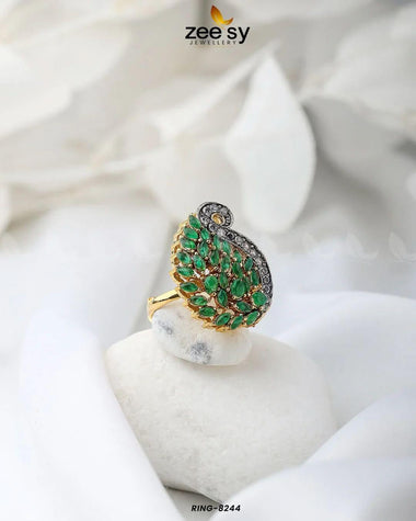Baguette Cluster Ring-8244 Green Finger Ring - Zeesy Jewellery Pakistan | Premium Artificial & Imitation Jewellery