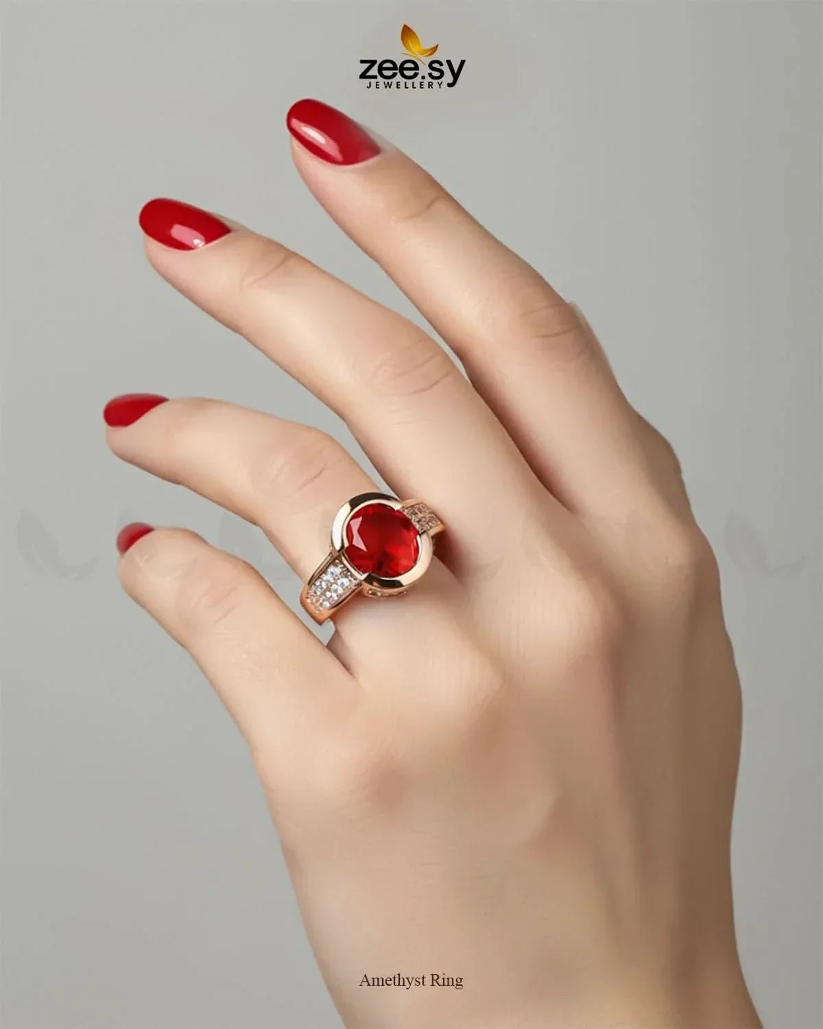 Amethyst Ring Finger Ring - Zeesy Jewellery Pakistan | Premium Artificial & Imitation Jewellery