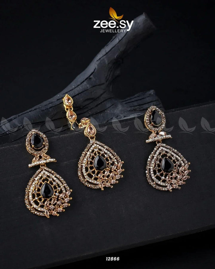 Plumeria Earrings Golden Black Champagne Earrings - Zeesy Jewellery Pakistan | Premium Artificial & Imitation Jewellery