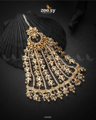 Peacock Gemstone Pearl Jhumar Crystal Champagne jhumar - Zeesy Jewellery Pakistan | Premium Artificial & Imitation Jewellery