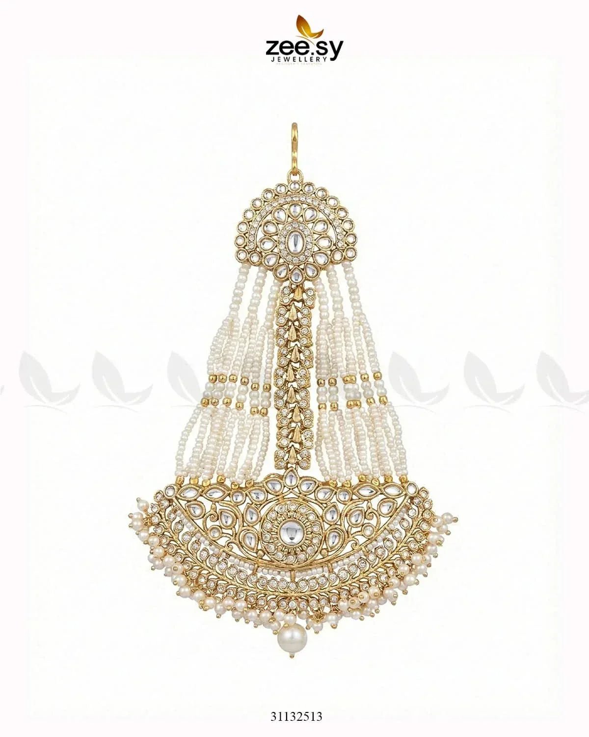 Sharjeena Pearl Kundan jhumar Golden White jhumar - Zeesy Jewellery Pakistan | Premium Artificial & Imitation Jewellery