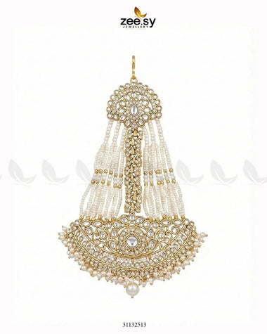Sharjeena Pearl Kundan jhumar Golden White jhumar - Zeesy Jewellery Pakistan | Premium Artificial & Imitation Jewellery