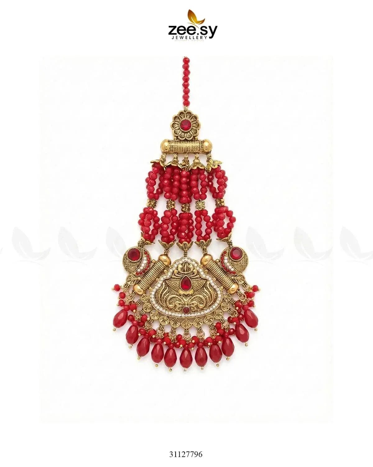 Heritage Blush Beaded Jhumar Golden Red jhumar - Zeesy Jewellery Pakistan | Premium Artificial & Imitation Jewellery