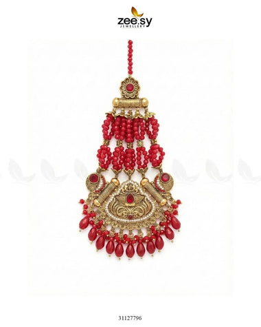 Heritage Blush Beaded Jhumar Golden Red jhumar - Zeesy Jewellery Pakistan | Premium Artificial & Imitation Jewellery