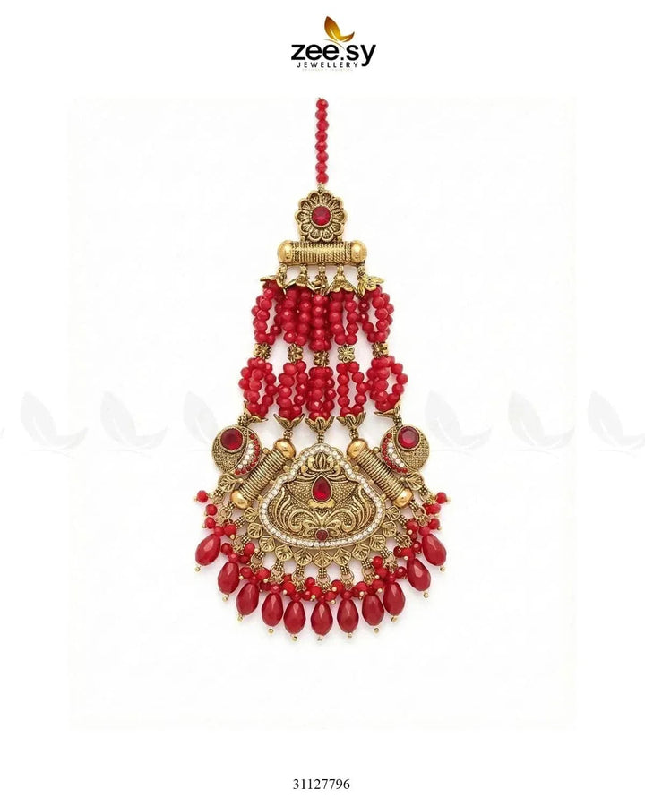 Heritage Blush Beaded Jhumar Golden Red jhumar - Zeesy Jewellery Pakistan | Premium Artificial & Imitation Jewellery