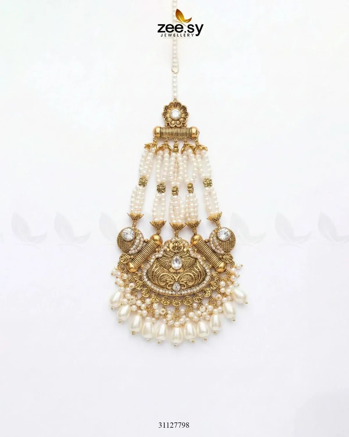 Heritage Blush Beaded Jhumar Golden Pearl jhumar - Zeesy Jewellery Pakistan | Premium Artificial & Imitation Jewellery