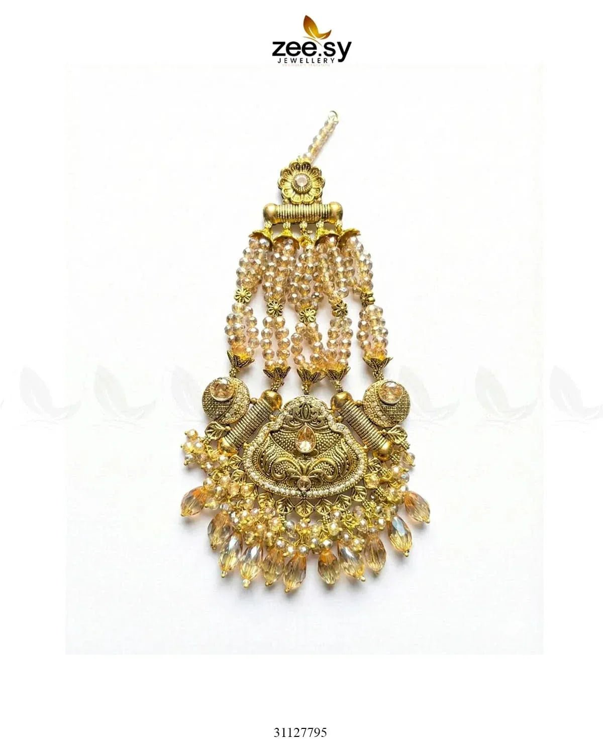 Heritage Blush Beaded Jhumar Golden Champagne jhumar - Zeesy Jewellery Pakistan | Premium Artificial & Imitation Jewellery