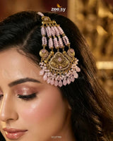 Heritage Blush Beaded Jhumar Golden Mint Pink jhumar - Zeesy Jewellery Pakistan | Premium Artificial & Imitation Jewellery