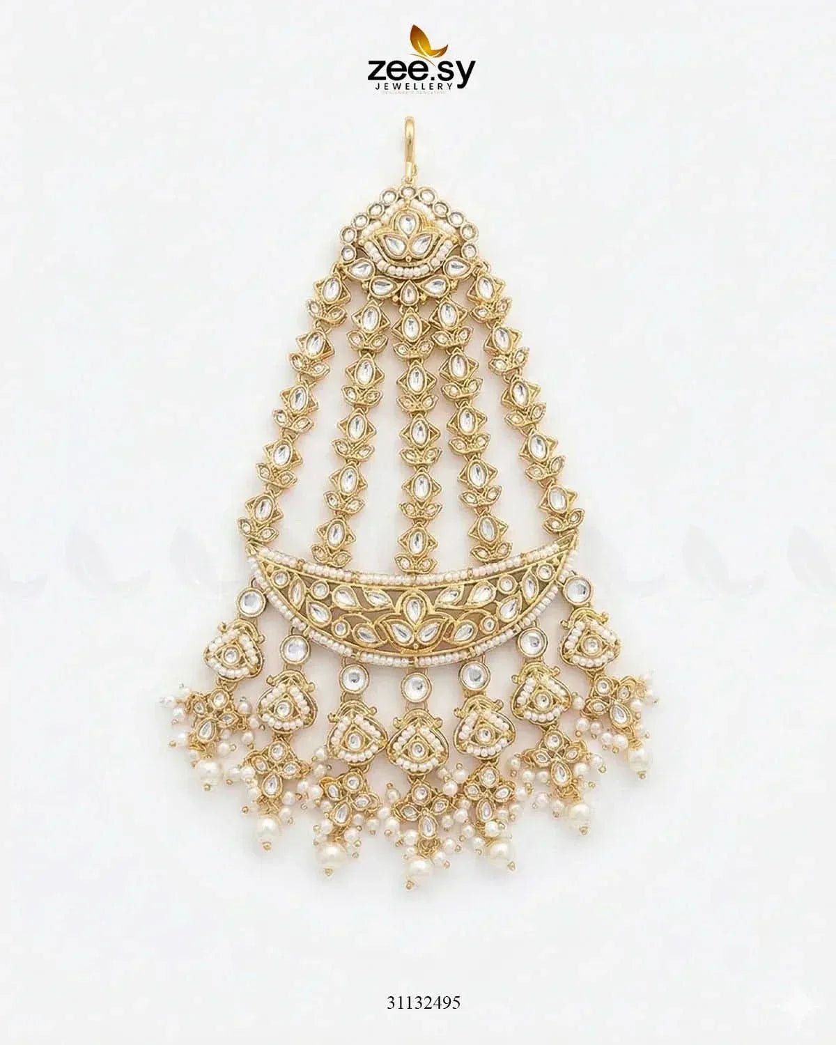Bloom Pearl Bridal Jhumar Golden White jhumar - Zeesy Jewellery Pakistan | Premium Artificial & Imitation Jewellery