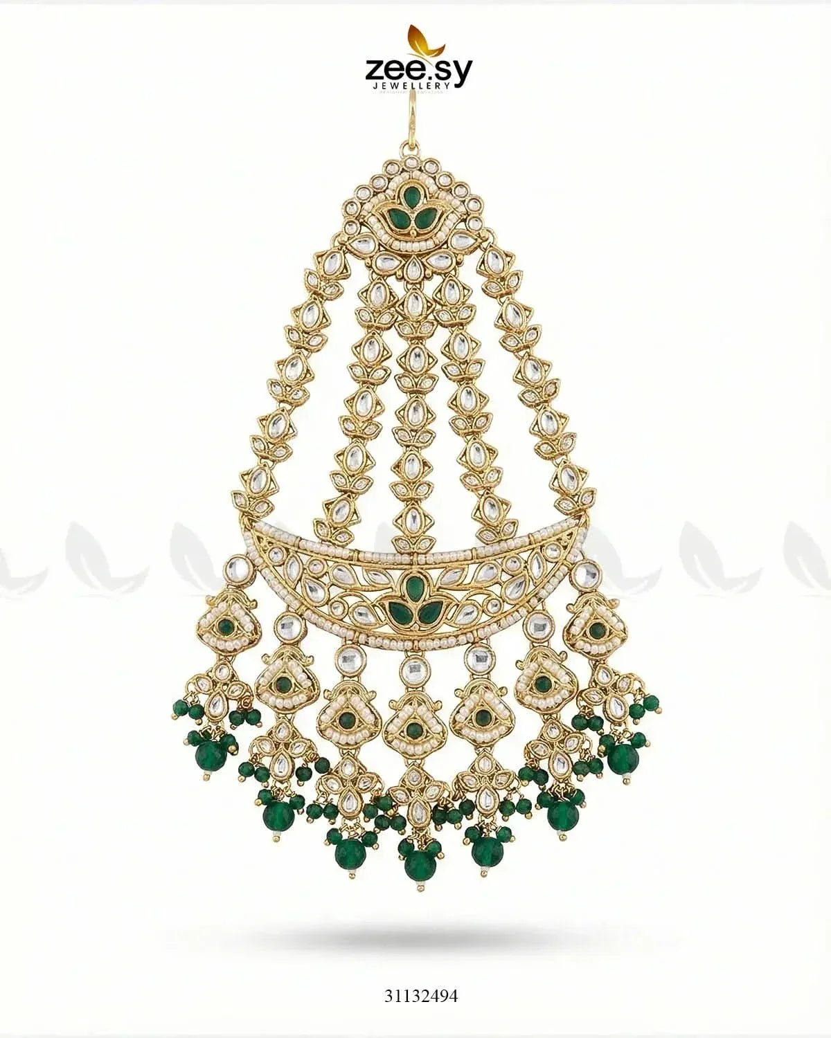 Bloom Pearl Bridal Jhumar Golden Green jhumar - Zeesy Jewellery Pakistan | Premium Artificial & Imitation Jewellery