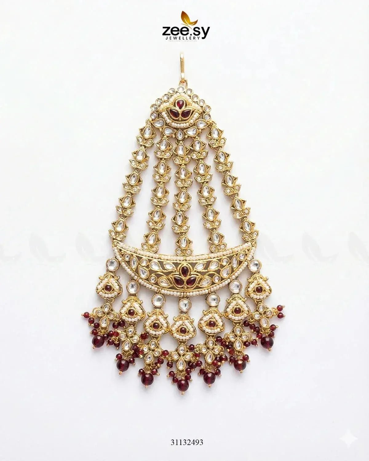 Bloom Pearl Bridal Jhumar Golden Red jhumar - Zeesy Jewellery Pakistan | Premium Artificial & Imitation Jewellery