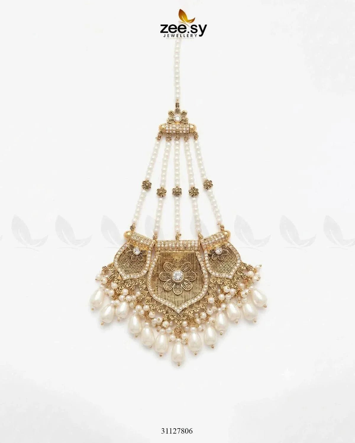 Gulnar Floral Beads Jhumar Golden Pearl jhumar - Zeesy Jewellery Pakistan | Premium Artificial & Imitation Jewellery