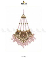 Gulnar Floral Beads Jhumar Golden Mint Pink jhumar - Zeesy Jewellery Pakistan | Premium Artificial & Imitation Jewellery