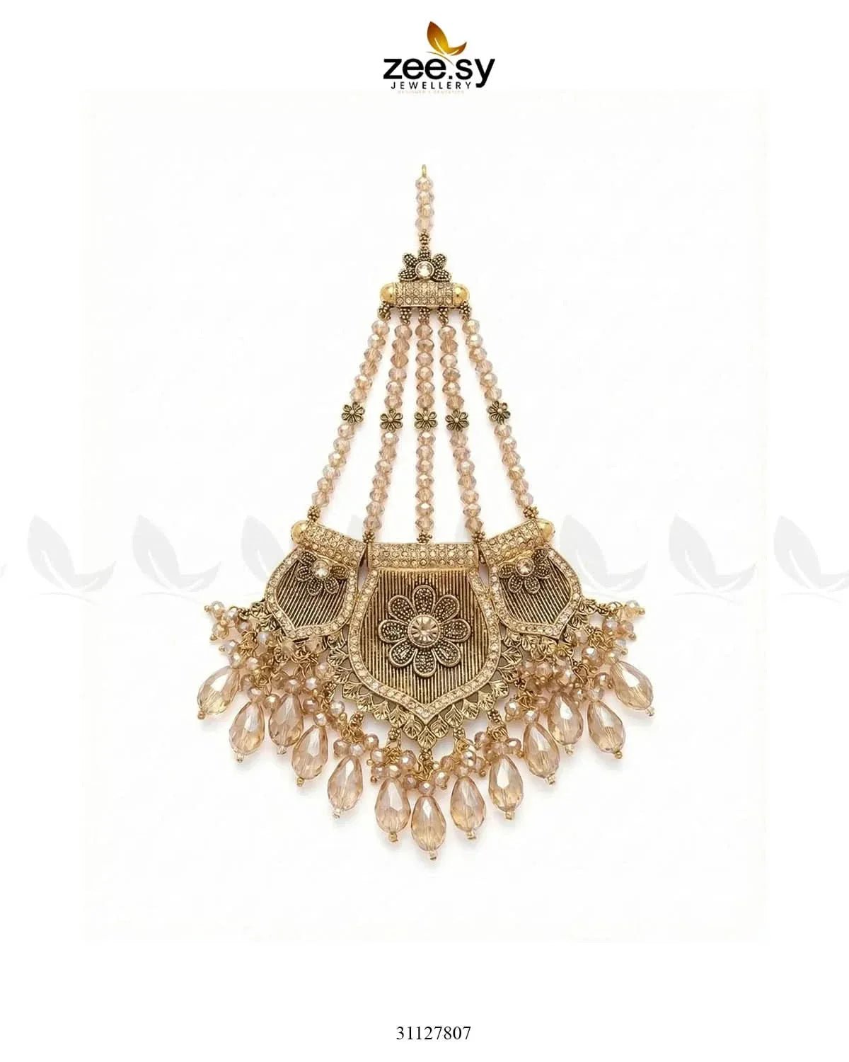 Gulnar Floral Beads Jhumar Golden Champagne jhumar - Zeesy Jewellery Pakistan | Premium Artificial & Imitation Jewellery