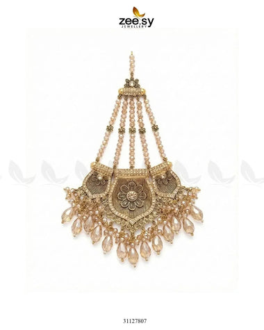 Gulnar Floral Beads Jhumar Golden Champagne jhumar - Zeesy Jewellery Pakistan | Premium Artificial & Imitation Jewellery