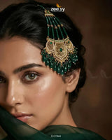 Gulnar Floral Beads Jhumar Golden Green jhumar - Zeesy Jewellery Pakistan | Premium Artificial & Imitation Jewellery