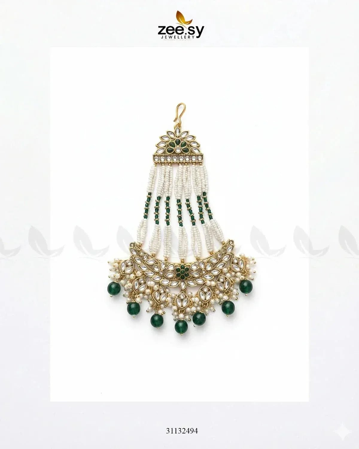 Galini Pearl Kundan Jhumar Golden Green jhumar - Zeesy Jewellery Pakistan | Premium Artificial & Imitation Jewellery