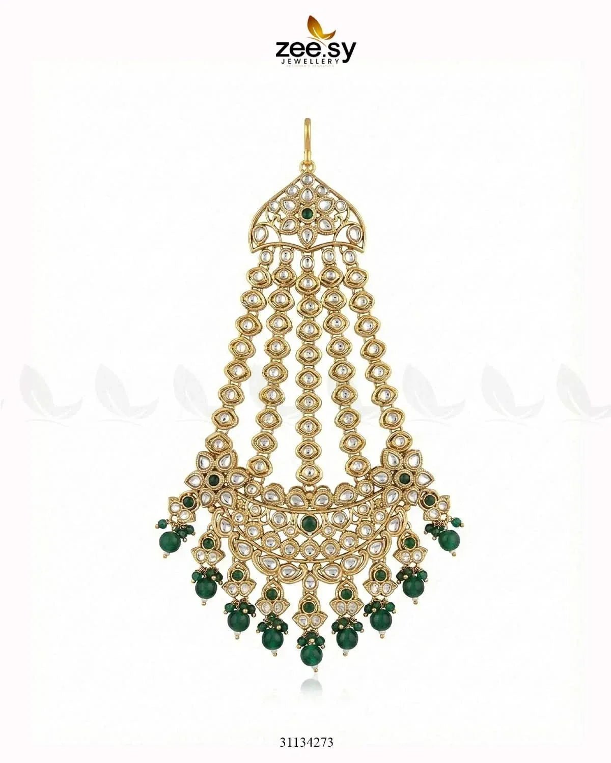 Majestic Faux Pearl Jhumar Golden Green jhumar - Zeesy Jewellery Pakistan | Premium Artificial & Imitation Jewellery