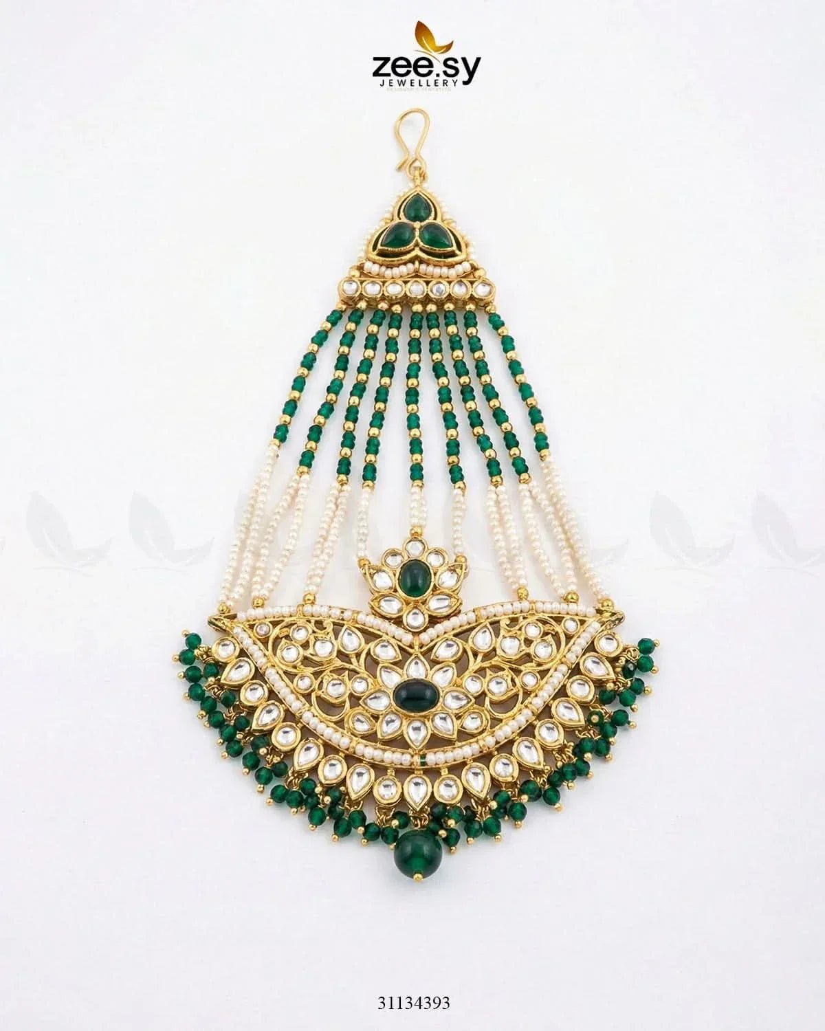 Shahi Floral Kundan Jhumar Golden Green jhumar - Zeesy Jewellery Pakistan | Premium Artificial & Imitation Jewellery