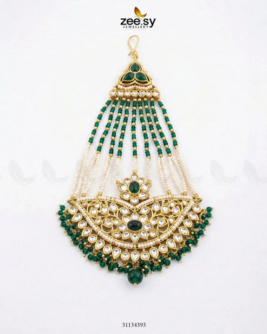 Shahi Floral Kundan Jhumar Golden Green jhumar - Zeesy Jewellery Pakistan | Premium Artificial & Imitation Jewellery