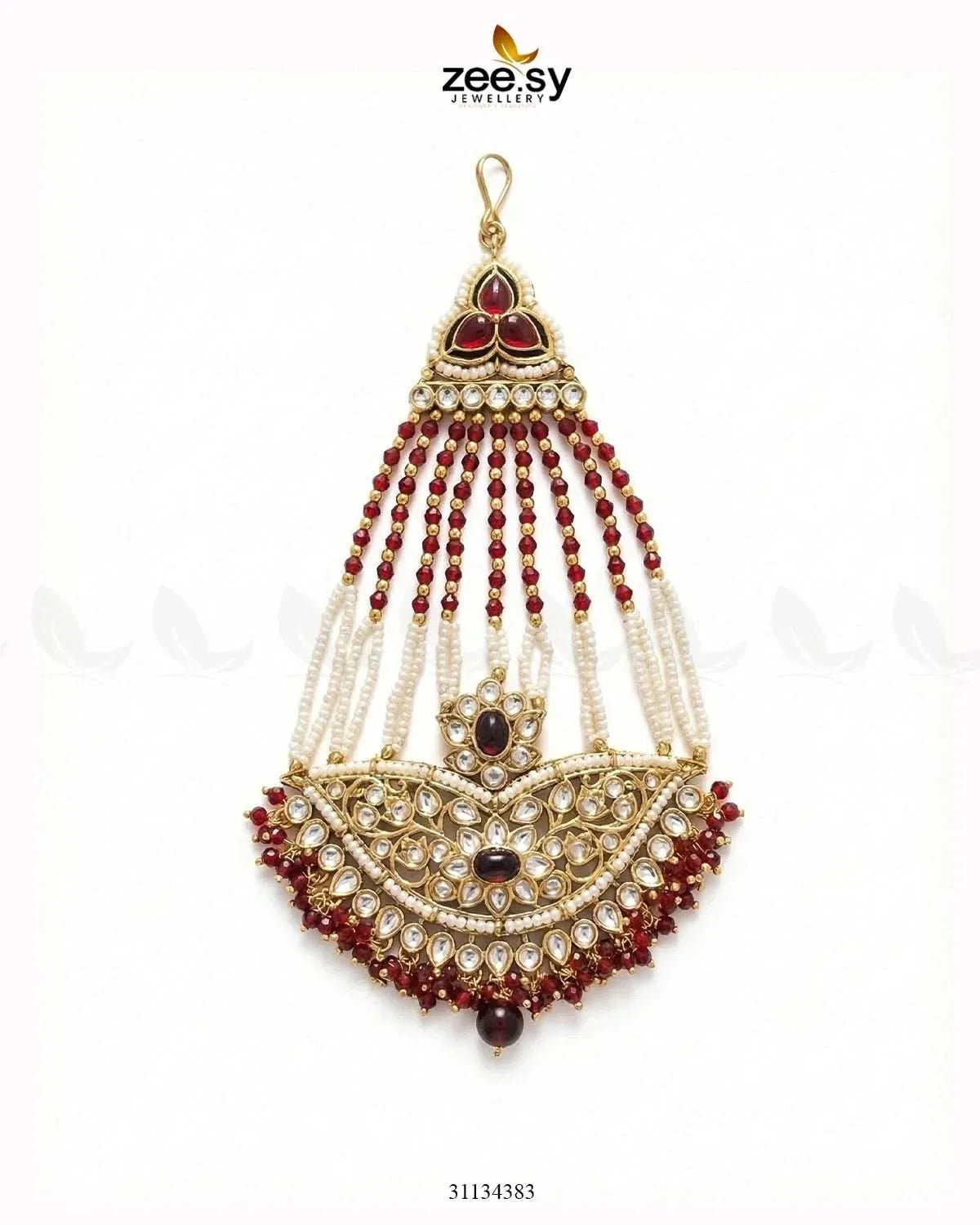 Shahi Floral Kundan Jhumar Golden Red jhumar - Zeesy Jewellery Pakistan | Premium Artificial & Imitation Jewellery