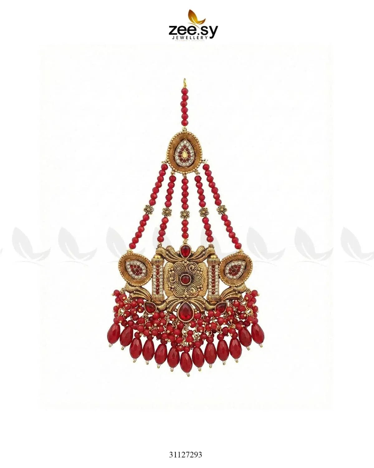 Shyama Beaded Pearl Jhumar Red jhumar - Zeesy Jewellery Pakistan | Premium Artificial & Imitation Jewellery