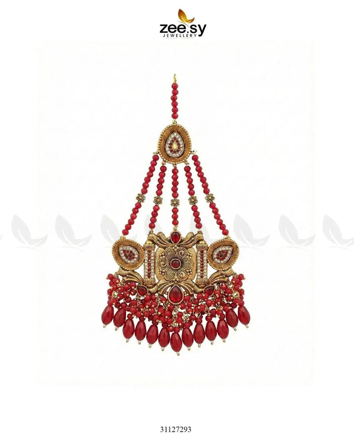 Shyama Beaded Pearl Jhumar Red jhumar - Zeesy Jewellery Pakistan | Premium Artificial & Imitation Jewellery