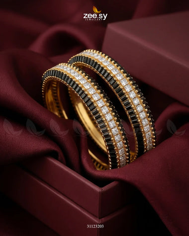 kalyani Rich Traditional Tiered Gem Bangles Golden Black BANGLES - Zeesy Jewellery Pakistan | Premium Artificial & Imitation Jewellery
