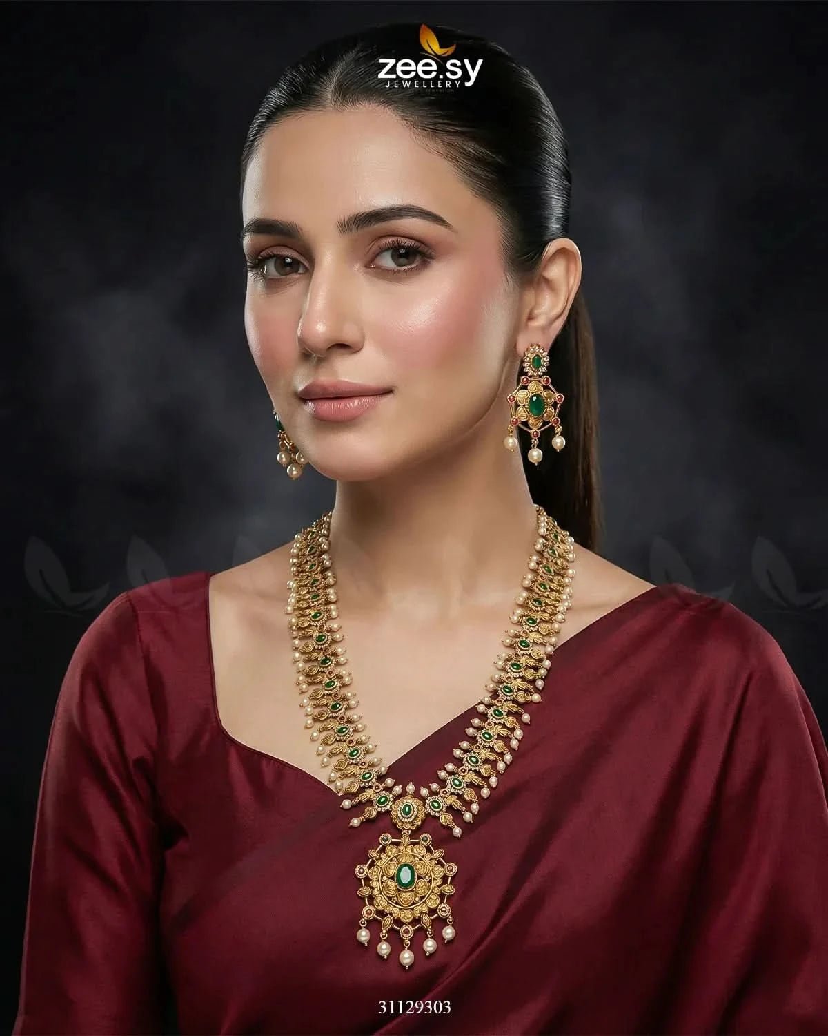Emerald Vine Pearl Malla Set Malla Necklace - Zeesy Jewellery Pakistan | Premium Artificial & Imitation Jewellery