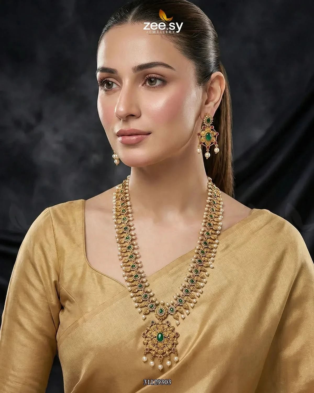 Emerald Vine Pearl Malla Set Malla Necklace - Zeesy Jewellery Pakistan | Premium Artificial & Imitation Jewellery