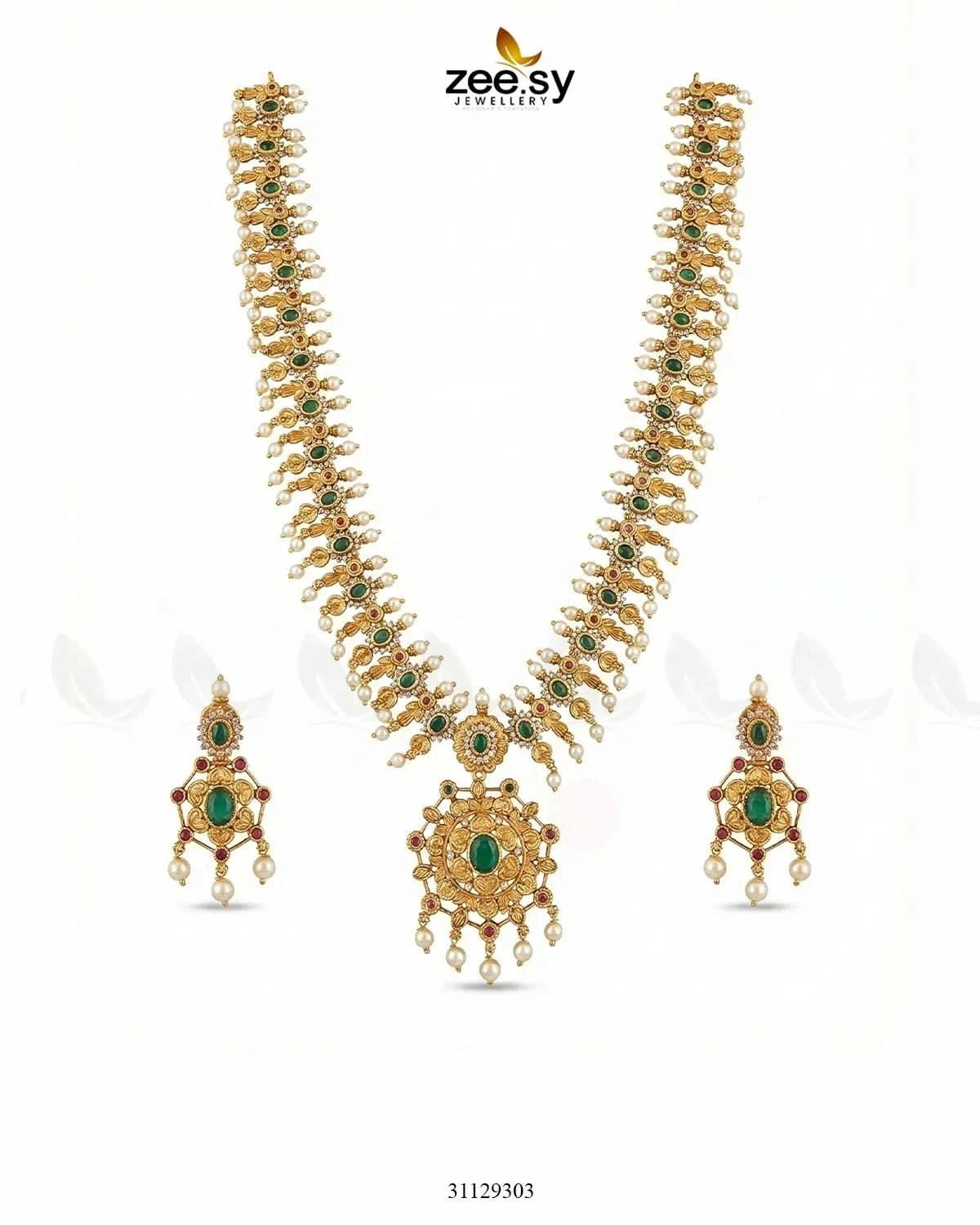 Emerald Vine Pearl Malla Set Malla Necklace - Zeesy Jewellery Pakistan | Premium Artificial & Imitation Jewellery