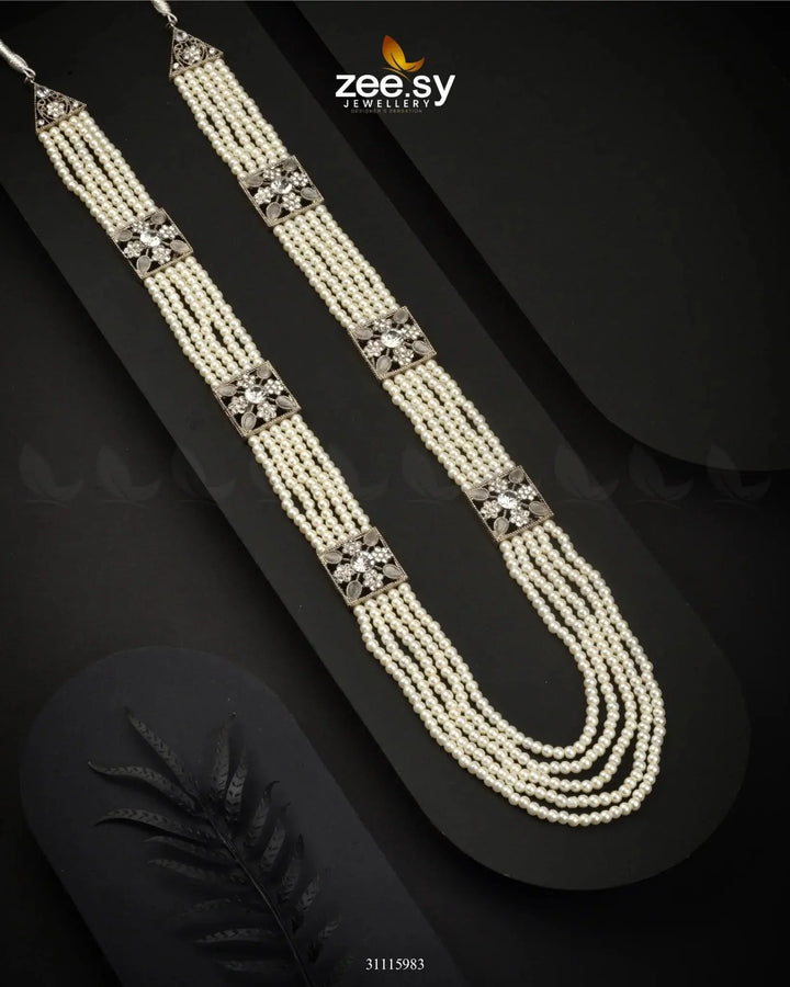 Heritage Malla Regal Necklace Silver White Malla Necklace - Zeesy Jewellery Pakistan | Premium Artificial & Imitation Jewellery