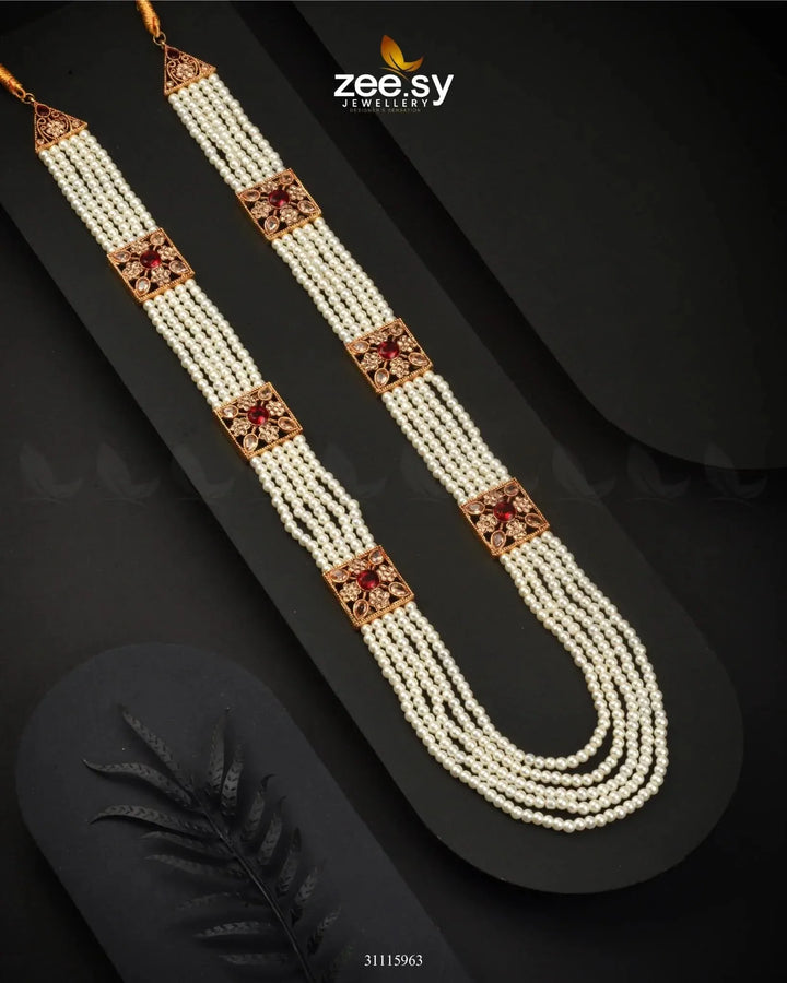Heritage Malla Regal Necklace Golden Red Malla Necklace - Zeesy Jewellery Pakistan | Premium Artificial & Imitation Jewellery
