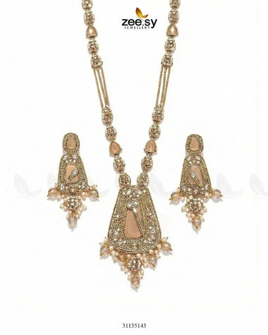 Egyptian Faux Pearl Malla Set Golden Champagne Malla Necklace - Zeesy Jewellery Pakistan | Premium Artificial & Imitation Jewellery