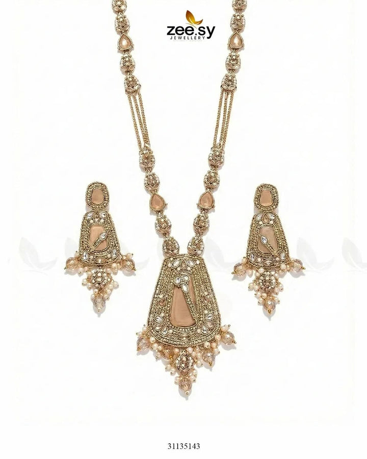 Egyptian Faux Pearl Malla Set Golden Champagne Malla Necklace - Zeesy Jewellery Pakistan | Premium Artificial & Imitation Jewellery