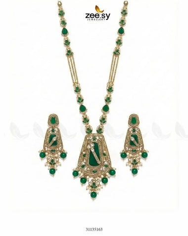 Egyptian Faux Pearl Malla Set Golden Green Malla Necklace - Zeesy Jewellery Pakistan | Premium Artificial & Imitation Jewellery