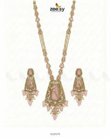 Egyptian Faux Pearl Malla Set Golden Mint Pink Malla Necklace - Zeesy Jewellery Pakistan | Premium Artificial & Imitation Jewellery